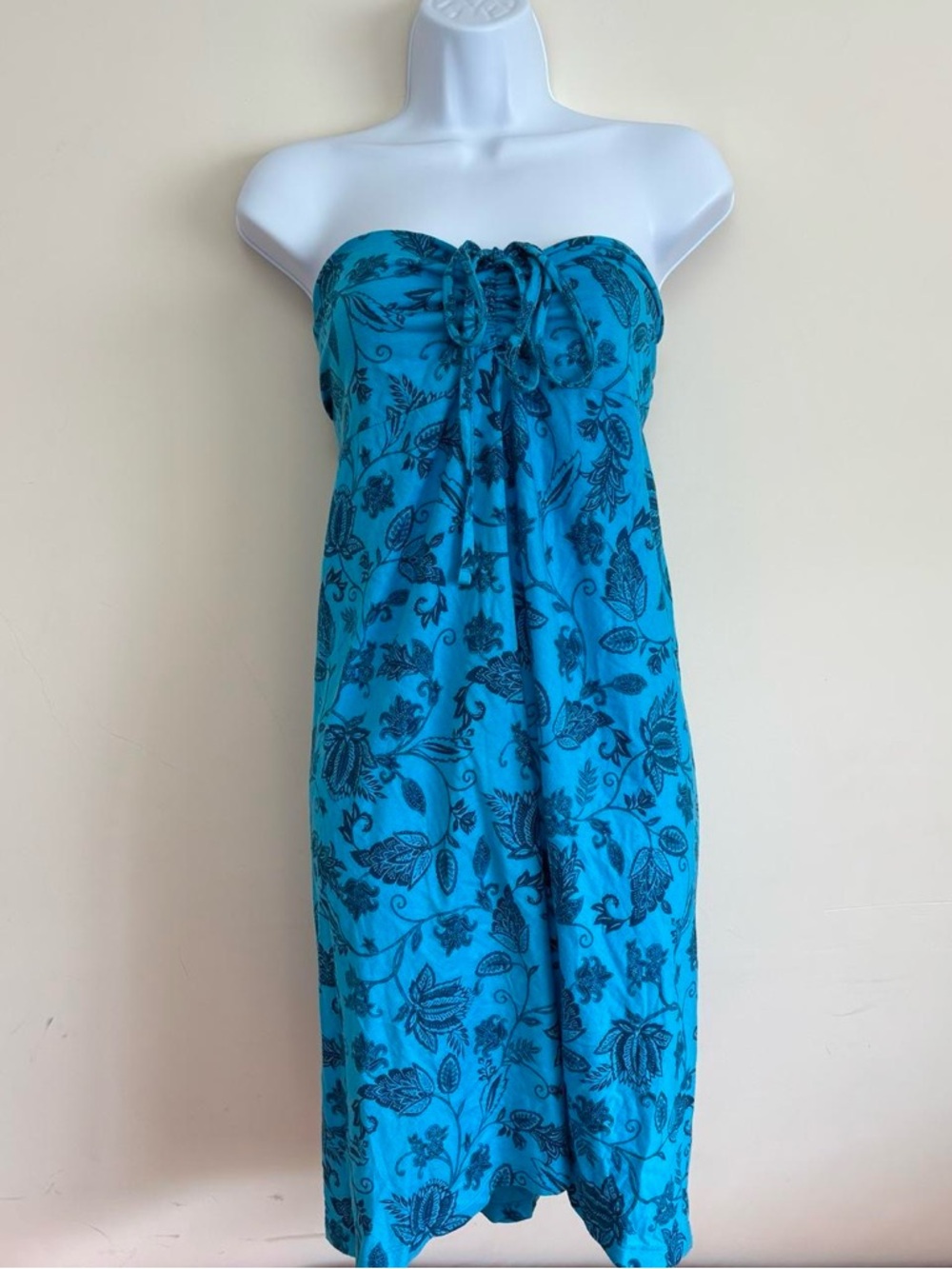 Patagonia Blue Floral Strapless Tube Dress | Women’s Summer Beach Resort Size L